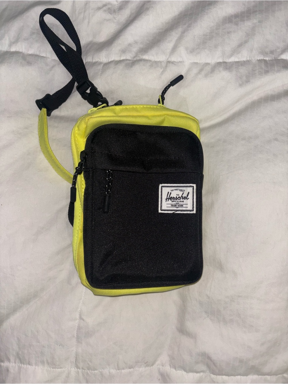 Herschel Supply Company Black and Neon Yellow Compact Crossbody Bag